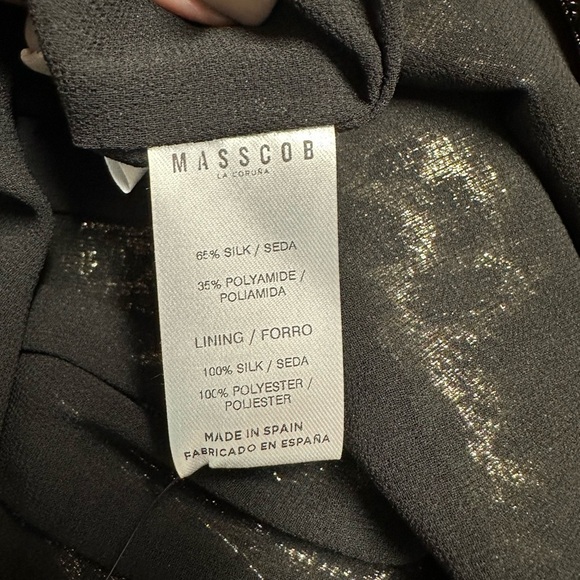 Masscob LA CORUNA BLACK & METALLIC GOLD V-NECK SHORT SLEEVE DRESS LARGE - Picture 10 of 11